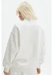 Unisex Uzun Kol Yarım Farmuarlı Yakalı Basic SweatShirt - Beyaz-2