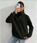 Unisex Uzun Kol Yarım Farmuarlı Yakalı Basic SweatShirt - Siyah-1