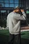 Kışlık Bisiklet Yaka Üç İplik Basic SweatShirt - Boyalı Gri-4