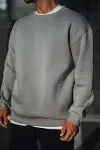 Kışlık Bisiklet Yaka Üç İplik Basic SweatShirt - Boyalı Gri-1