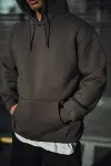 Üç İplik Penye Kapşonlu Basic SweatShirt - Antrasit-1
