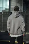 Üç İplik Penye Kapşonlu Basic SweatShirt - Boyalı Gri-2