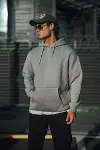 Üç İplik Penye Kapşonlu Basic SweatShirt - Boyalı Gri-3