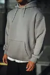 Üç İplik Penye Kapşonlu Basic SweatShirt - Boyalı Gri-1