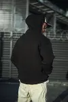 Üç İplik Penye Kapşonlu Basic SweatShirt - Siyah-2