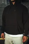 Üç İplik Penye Kapşonlu Basic SweatShirt - Siyah-3
