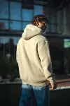 Üç İplik Penye Kapşonlu Basic SweatShirt - Bej-2