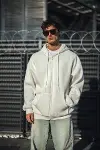 Oversize Tam Fermuarlı Uzun Kol Hırka - Beyaz-1