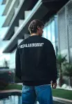 Kışlık Bisiklet Yaka Oversize Baskılı SweatShirt - Siyah-2