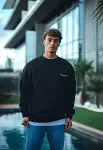 Kışlık Bisiklet Yaka Oversize Baskılı SweatShirt - Siyah-3