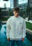 Kışlık Bisiklet Yaka Oversize Baskılı SweatShirt - Beyaz-2
