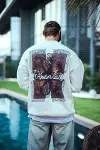 Uzun Kol Bisiklet Yaka Ön Ve Arka Baskılı SweatShirt - Beyaz-2