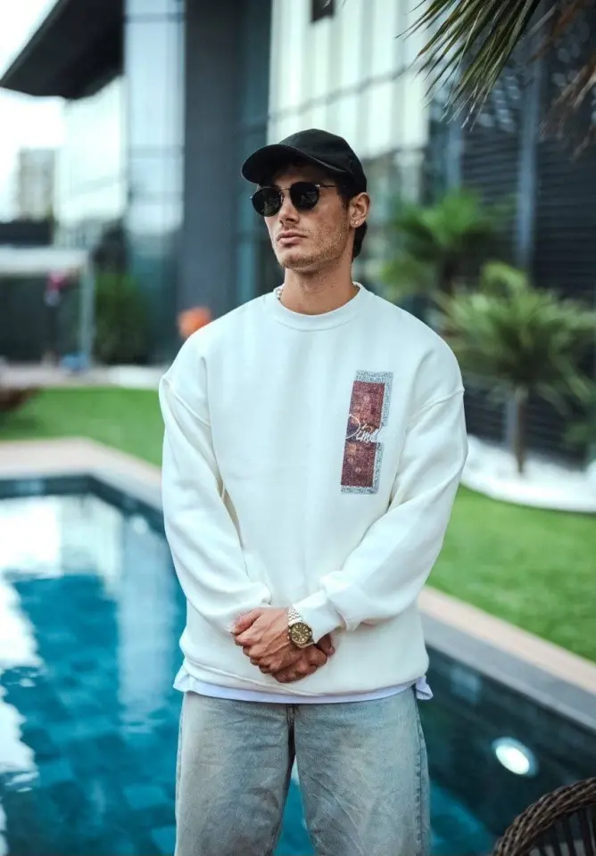 Uzun Kol Bisiklet Yaka Ön Ve Arka Baskılı SweatShirt - Beyaz-1 Uzun Kol Bisiklet Yaka Ön Ve Arka Baskılı SweatShirt - Beyaz-1