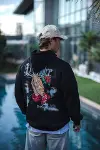 Üç İplik Penye Kapşonlu Baskılı SweatShirt - Siyah-3