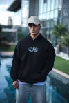 Üç İplik Penye Kapşonlu Baskılı SweatShirt - Siyah-1