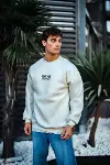 Oversize Bisiklet Yaka Üç İplik Baskılı SweatShirt - Beyaz-3