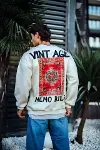 Oversize Bisiklet Yaka Üç İplik Baskılı SweatShirt - Beyaz-4