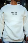 Oversize Bisiklet Yaka Üç İplik Baskılı SweatShirt - Beyaz-1