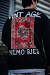 Oversize Bisiklet Yaka Üç İplik Baskılı SweatShirt - Siyah-2