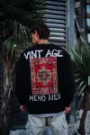 Oversize Bisiklet Yaka Üç İplik Baskılı SweatShirt - Siyah-1