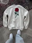Unisex Bisiklet Yaka Ön Ve Arka Baskılı SweatShirt - Beyaz-2