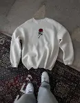 Unisex Bisiklet Yaka Ön Ve Arka Baskılı SweatShirt - Beyaz-1