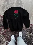 Unisex Bisiklet Yaka Ön Ve Arka Baskılı SweatShirt - Siyah-3