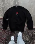 Unisex Bisiklet Yaka Ön Ve Arka Baskılı SweatShirt - Siyah-4