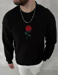Unisex Bisiklet Yaka Ön Ve Arka Baskılı SweatShirt - Siyah-1