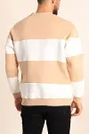 Parçalı Bisiklet Yaka Baskılı SweatShirt - Bej-2