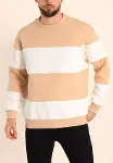 Parçalı Bisiklet Yaka Baskılı SweatShirt - Bej-1