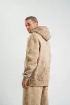 Unisex Double Oversize Kapşonlu Yıkamalı SweatShirt - Bej-2