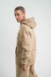 Unisex Double Oversize Kapşonlu Yıkamalı SweatShirt - Bej-3