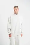 Unisex Uzun Kol Bisiklet Yaka Yıkamalı SweatShirt - Beyaz-1