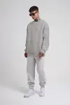 Unisex Biskilet Yaka Üç İplik SweatShirt - Gri-2