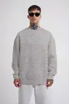 Unisex Biskilet Yaka Üç İplik SweatShirt - Gri-1