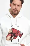 Unisex Kapüşonlu Üç İplik Oversize Baskılı Sweatshirt - Beyaz-2