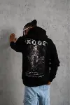 Unisex Sırt Baskılı Kapüşonlu Üç İplik Oversize Sweatshirt - Siyah-4