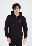 Unisex Baskılı Tam Fermuarlı Kapşonlu SweatShirt - Siyah-2