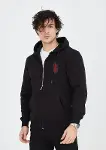 Unisex Baskılı Tam Fermuarlı Kapşonlu SweatShirt - Siyah-1