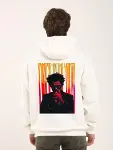Unisex Baskılı Oversize Üç İplik Kapüşonlu Sweatshirt - Beyaz-2