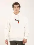 Unisex Baskılı Oversize Üç İplik Kapüşonlu Sweatshirt - Beyaz-1