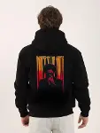 Unisex Baskılı Oversize Üç İplik Kapüşonlu Sweatshirt - Siyah-2