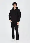Unisex Tam Fermuarlı Kapşonlu&nbsp; SweatShirt - Siyah-3