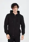 Unisex Tam Fermuarlı Kapşonlu&nbsp; SweatShirt - Siyah-4