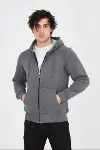 Unisex Tam Fermuarlı Kapşonlu&nbsp; SweatShirt - Füme-3