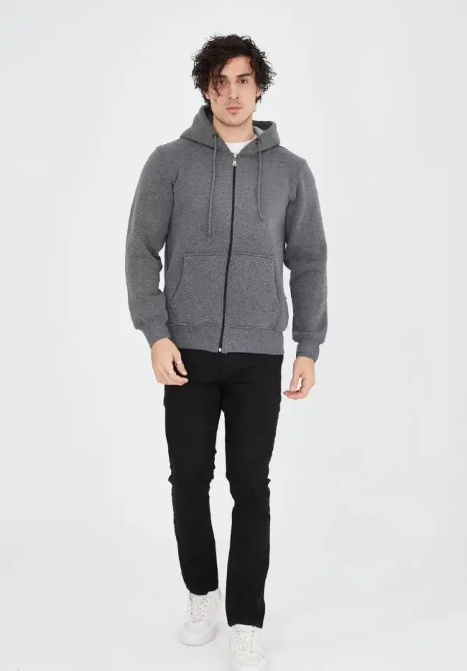 Unisex Tam Fermuarlı Kapşonlu&nbsp; SweatShirt - Füme