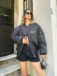 Unisex Uzun Kol Baskılı Bomber Ceket - Siyah-1