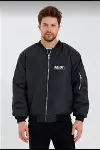 Unisex Uzun Kol Baskılı Bomber Ceket - Siyah-1