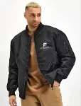 Unisex Uzun Kol Baskılı Bomber Ceket - Siyah-1